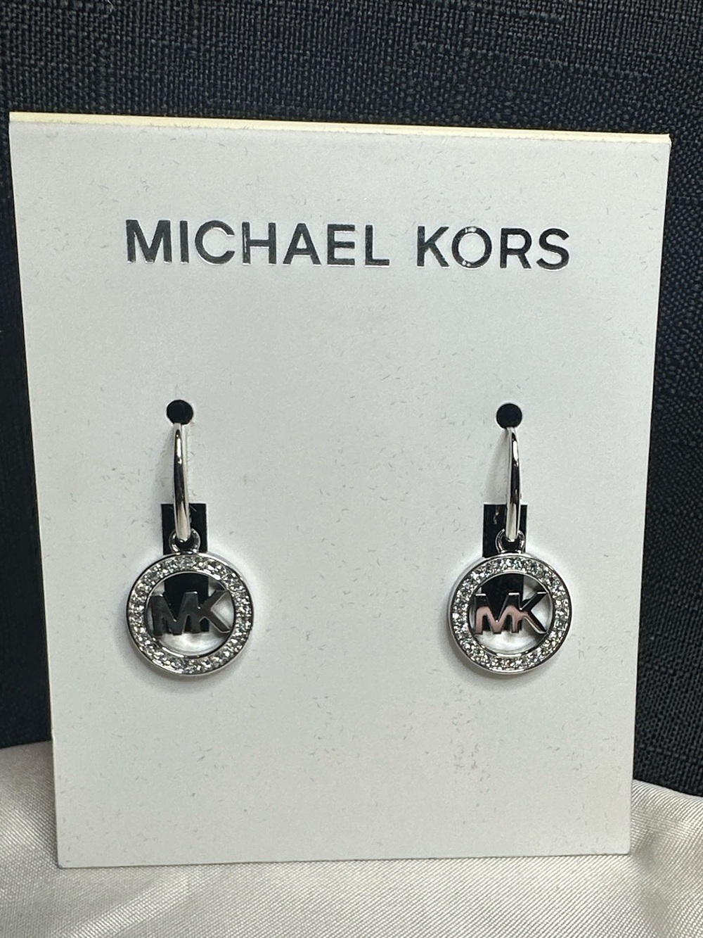Michael Kors earrings silver Fulton MK logo circle pendants new!